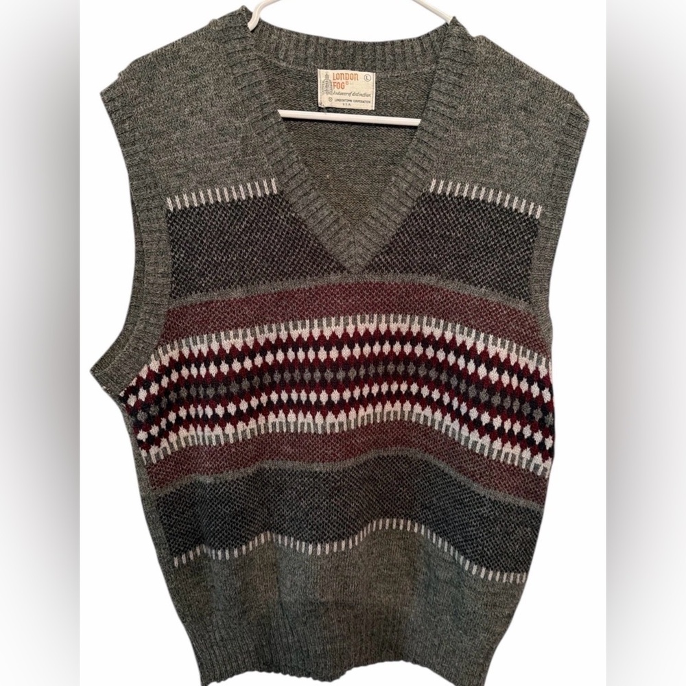 London Fog men's Fair Isle wool knit sweater vest Size‎ Large Vintage